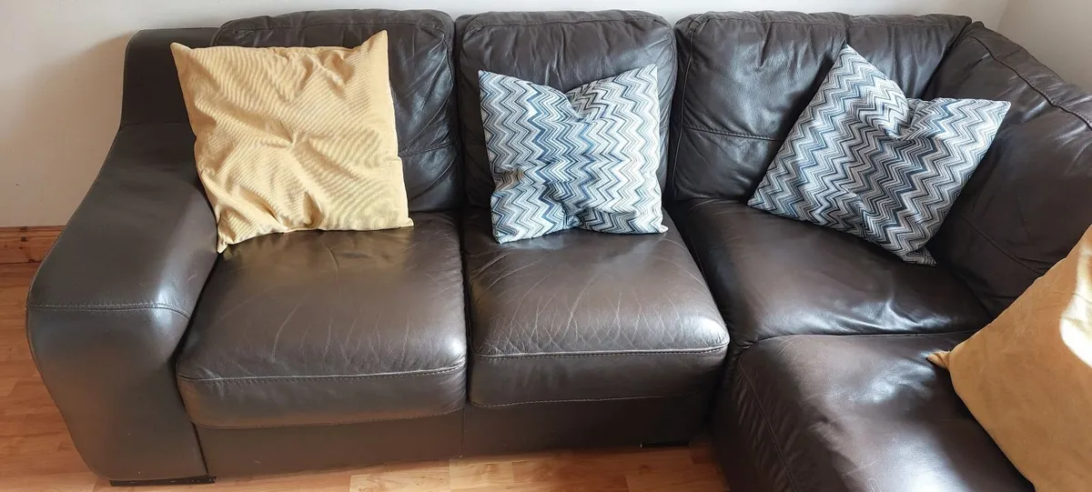 Brown Leather Sofa - Image 3