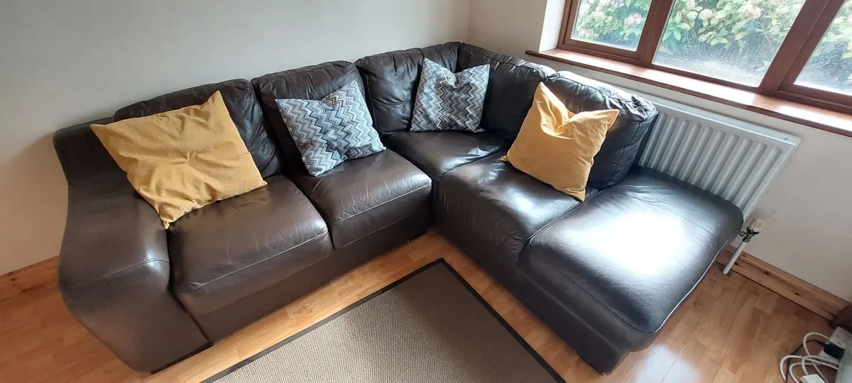 Brown Leather Sofa - Image 1