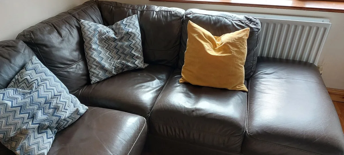 Brown Leather Sofa - Image 4