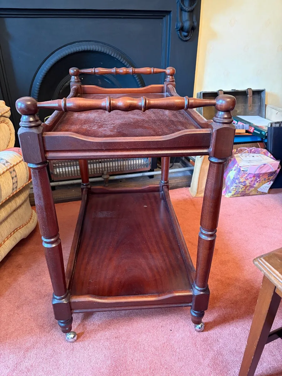 Vintage Two-Tier Wooden Tea Trolley on Castors - Image 2