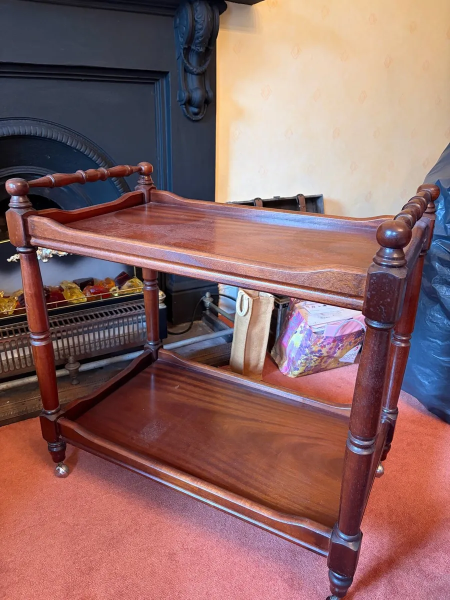 Vintage Two-Tier Wooden Tea Trolley on Castors - Image 3