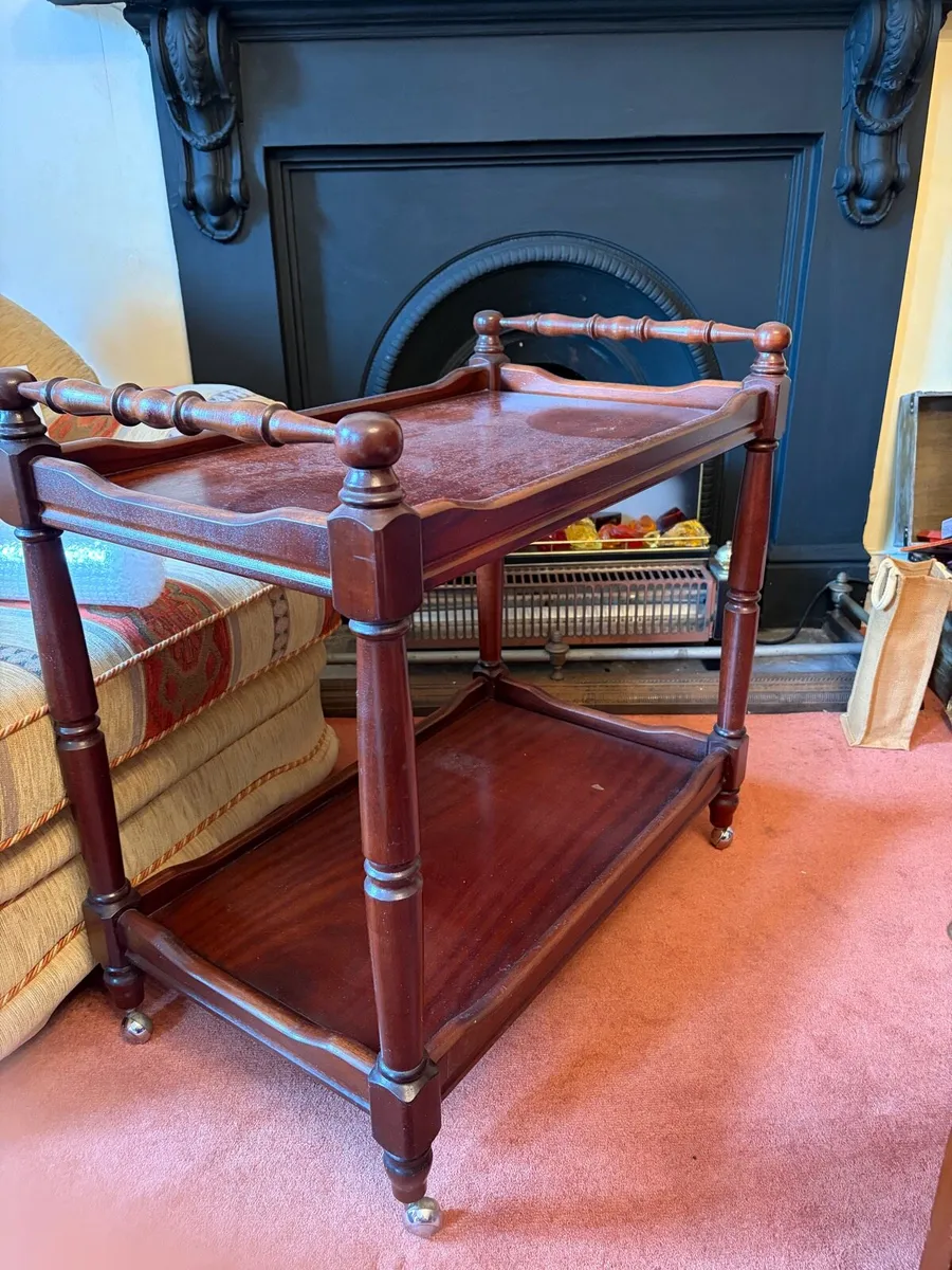 Vintage Two-Tier Wooden Tea Trolley on Castors - Image 4