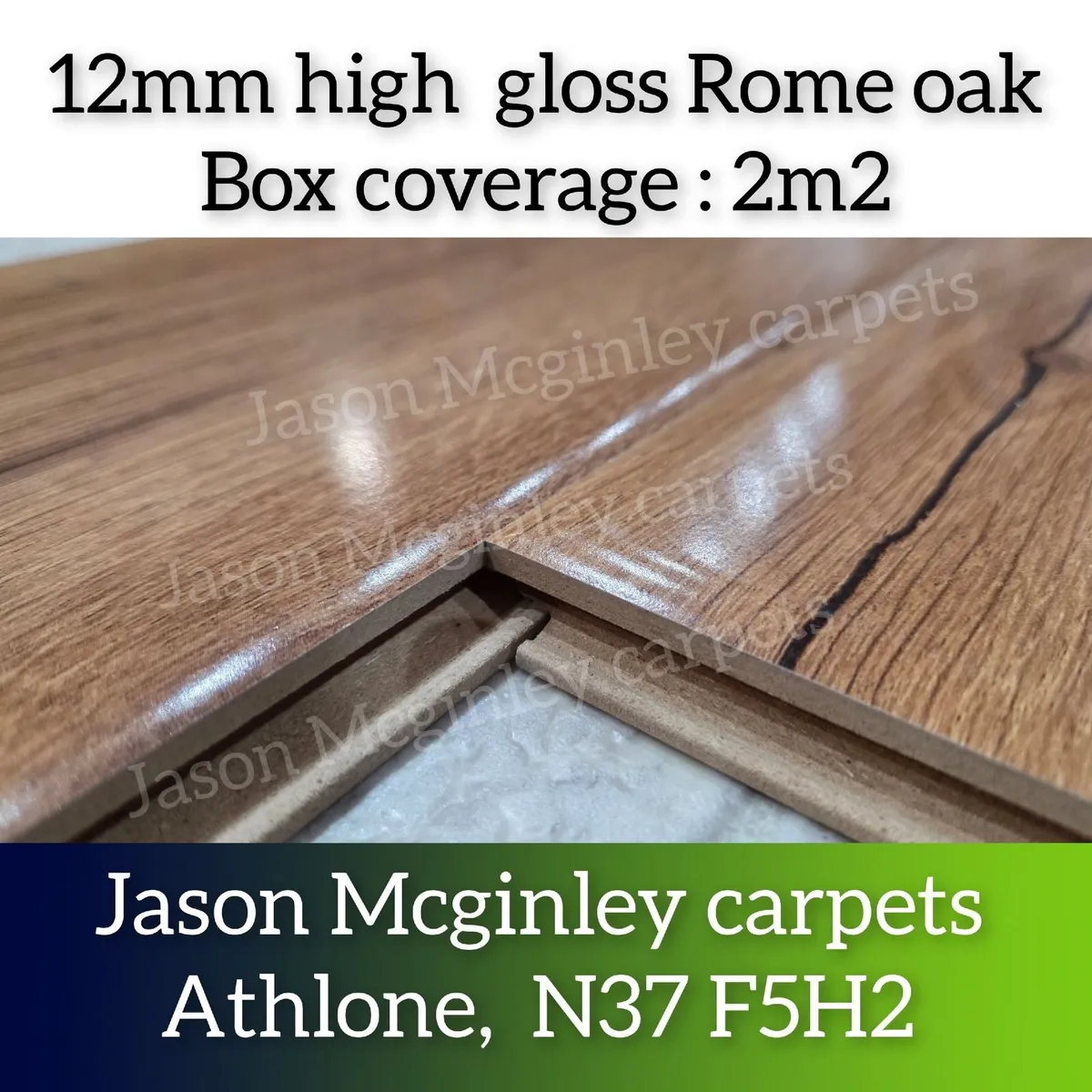 12mm High Gloss Rome Oak Laminate Flooring - Image 1