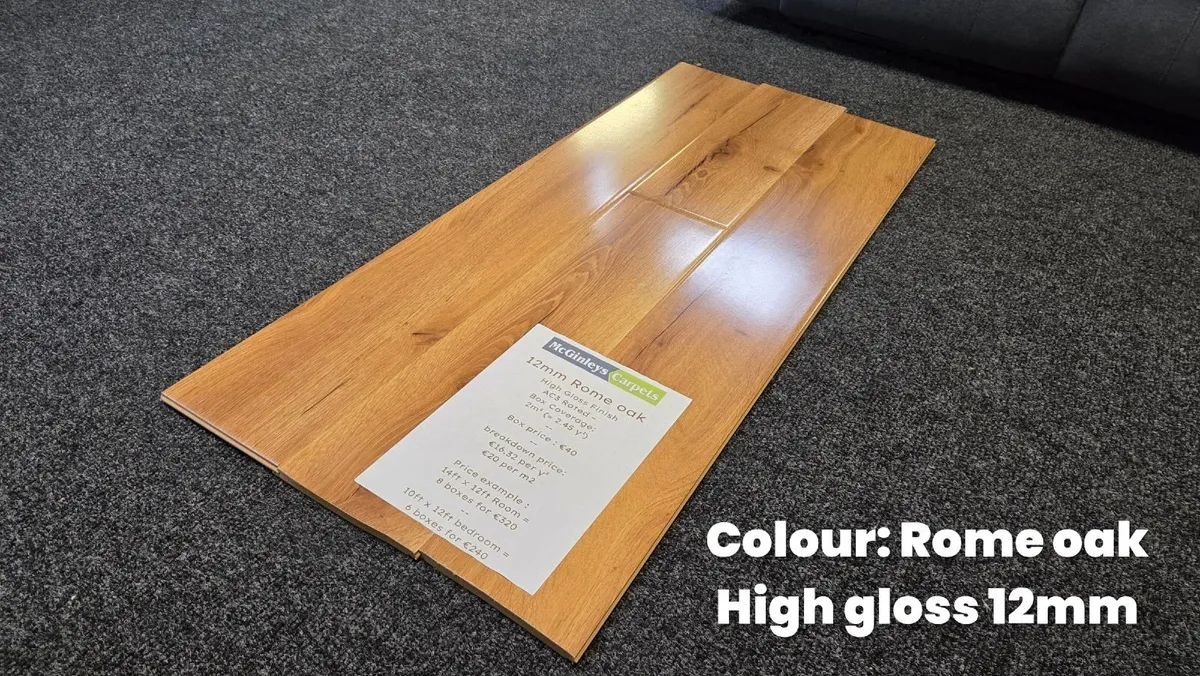 12mm High Gloss Rome Oak Laminate Flooring - Image 3