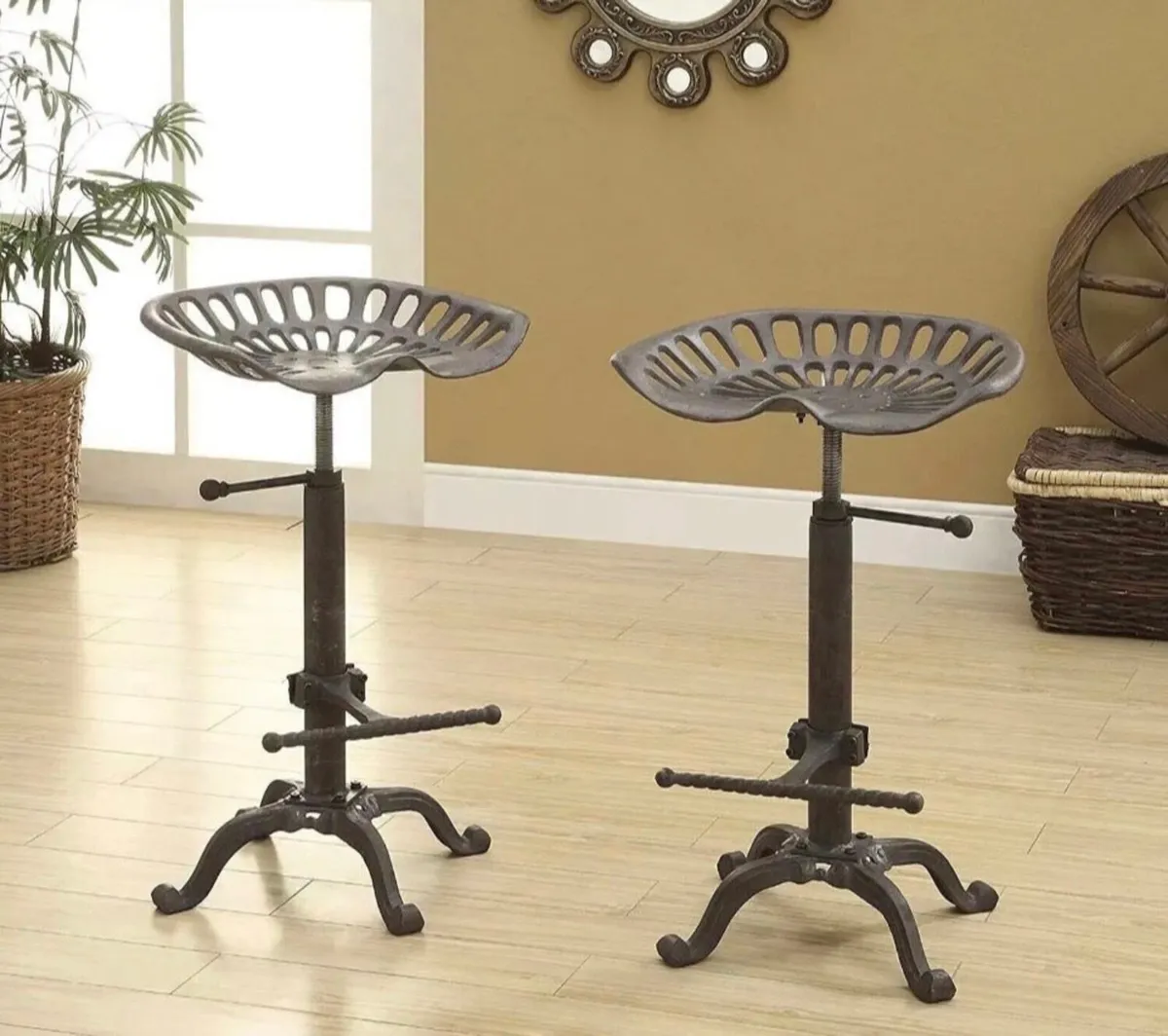 2 x NEW Cast Iron Tractor Style Kitchen Bar Stools - Image 1