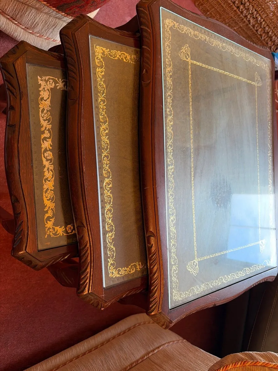 Vintage Carved Wooden Nest of 3 Tables - Image 2