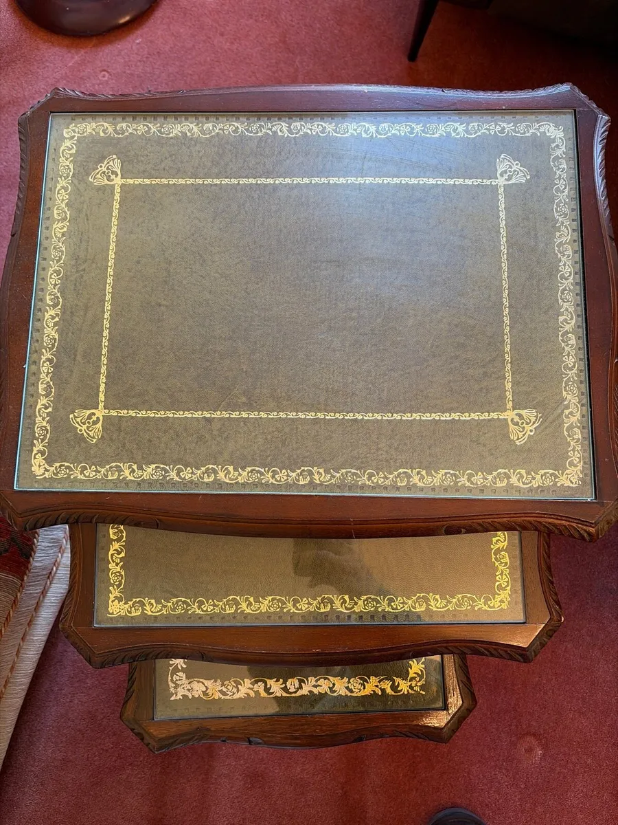 Vintage Carved Wooden Nest of 3 Tables - Image 1
