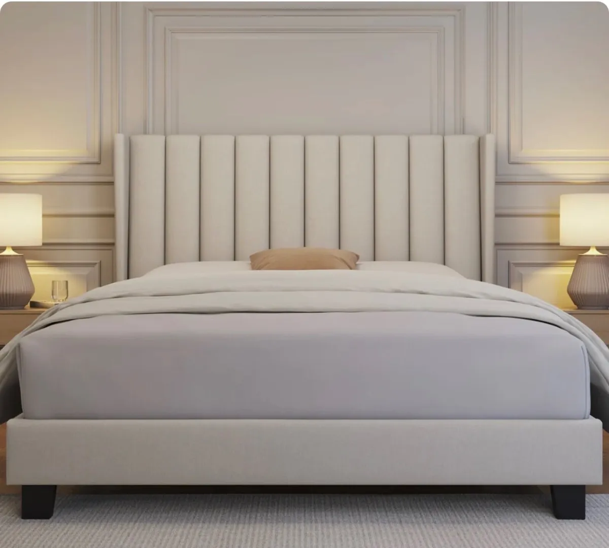 Bed Frame with Channel Tufted Headboard - Image 1