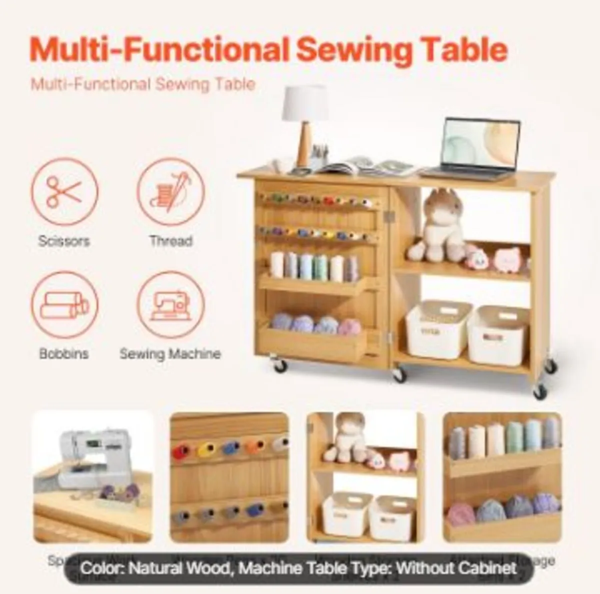 Folding Sewing Table, - Image 2