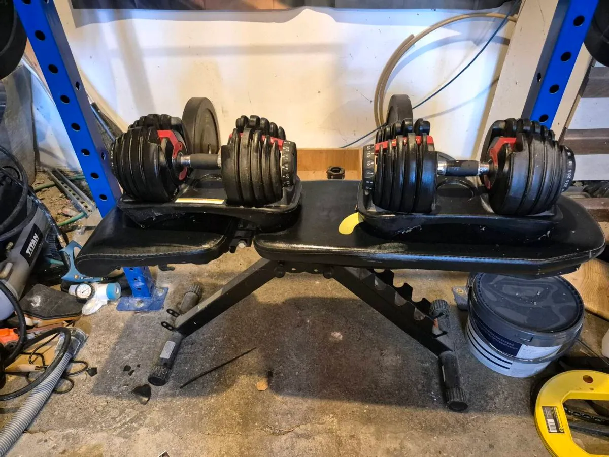 Squatting rack,adjustable dungbells and bench - Image 3