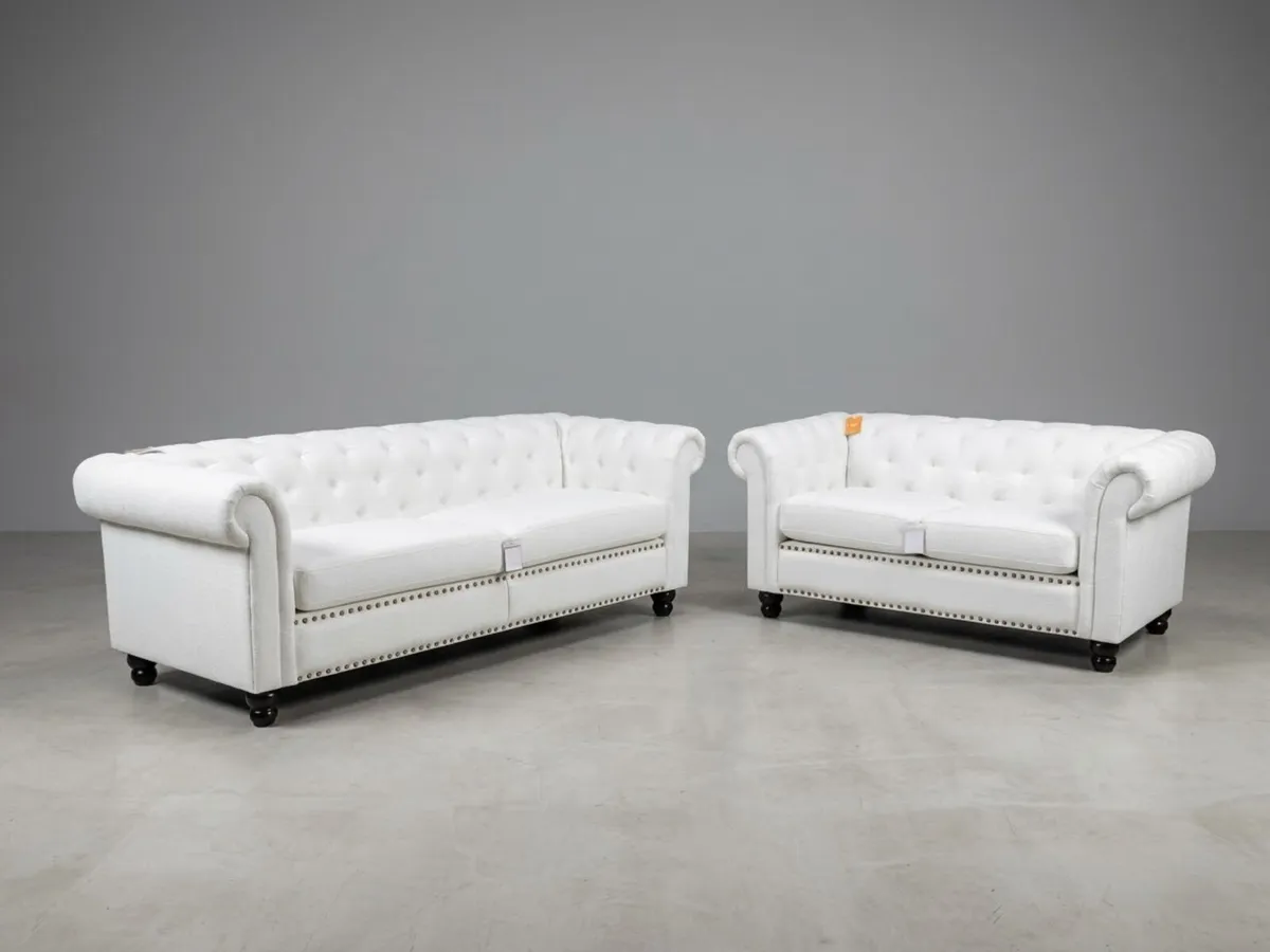 Hampton White 3+2 Seater Chesterfield Sofa Set - Image 1