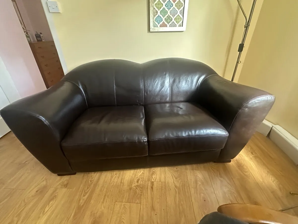 Brown Leather 2 seater sofa - Image 2