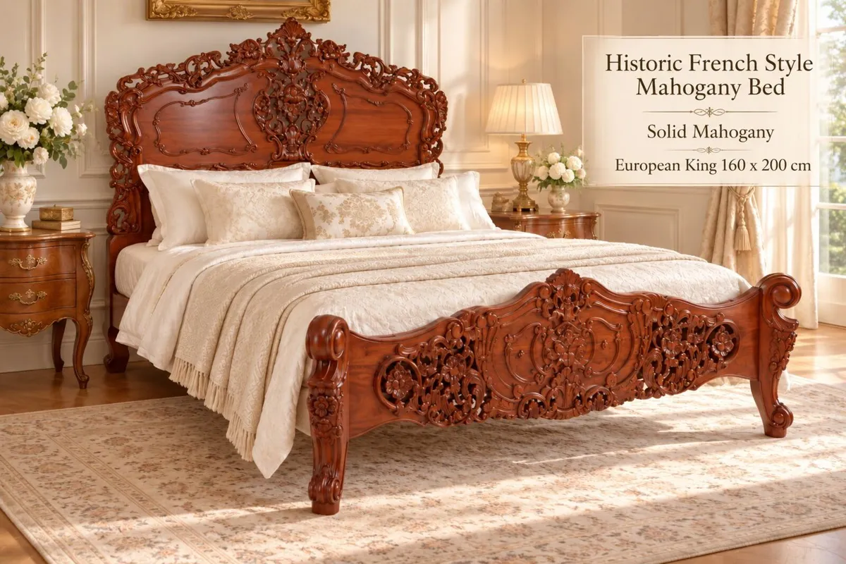 Historic French Style Solid Mahogany Bed 160 x 200 - Image 1