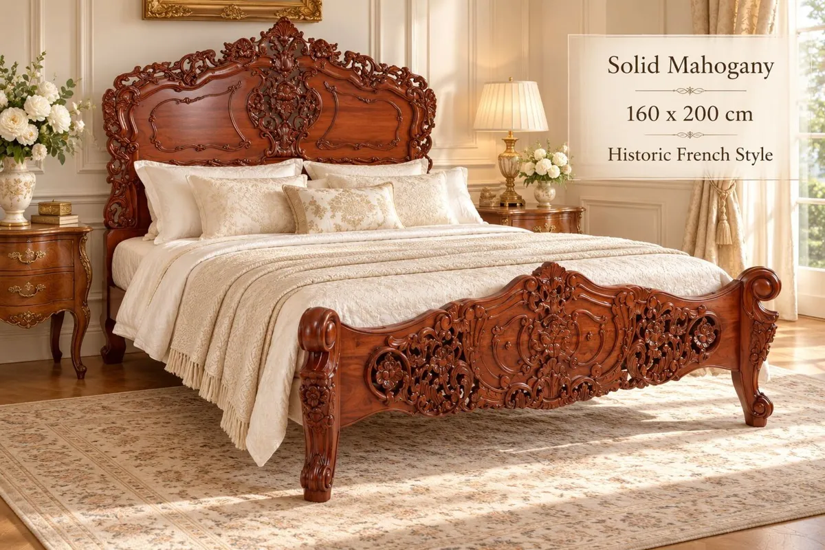 Historic French Style Solid Mahogany Bed 160 x 200 - Image 2