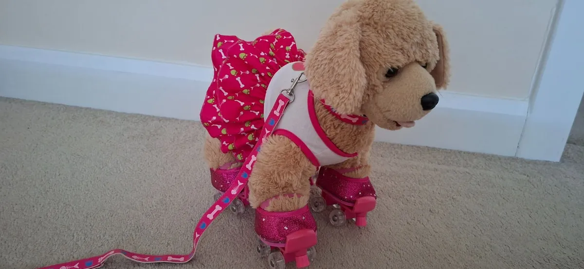 Build-A-Bear Golden Fur Dog with Roller Skates - Image 1