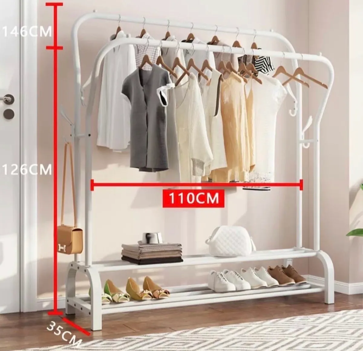 Double Clothes Rail with Shelves NEW - Image 2