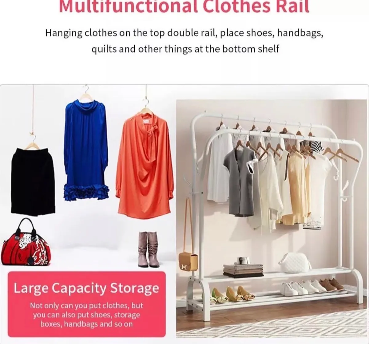 Double Clothes Rail with Shelves NEW - Image 4