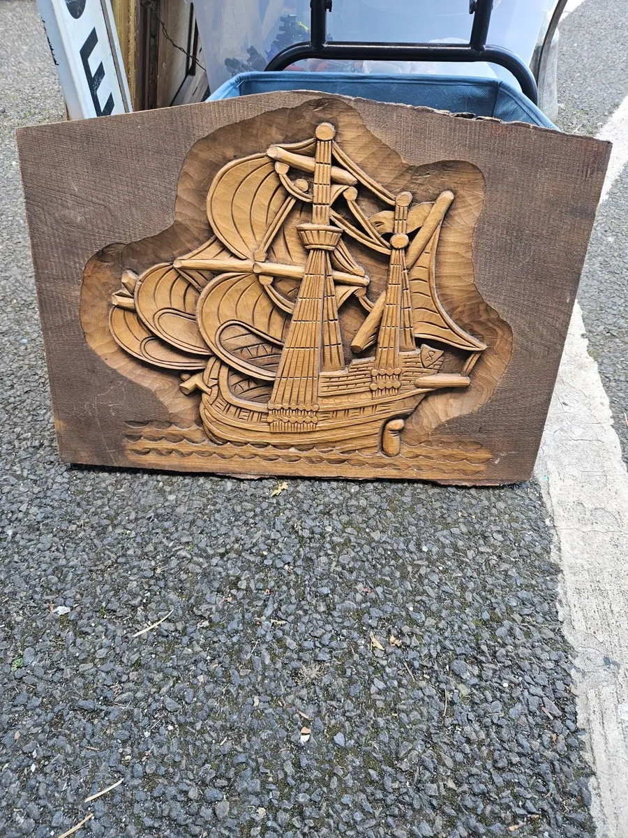 Handcarved Wooden Ship Wall Plaque - Image 3