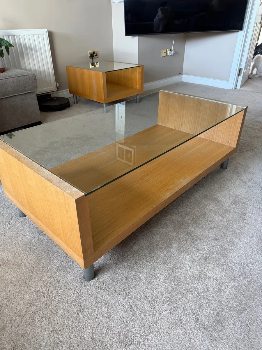 Glass & wood coffee table - Image 1