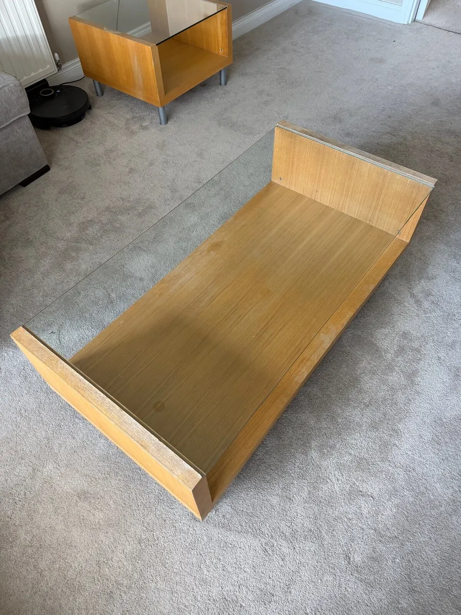 Glass & wood coffee table - Image 3