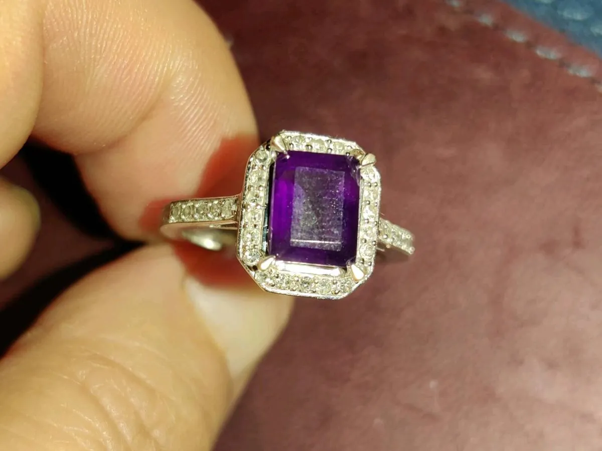 SQUARE DIAMOND AMETHYST, 9CT Gold New Ring ! - Image 4