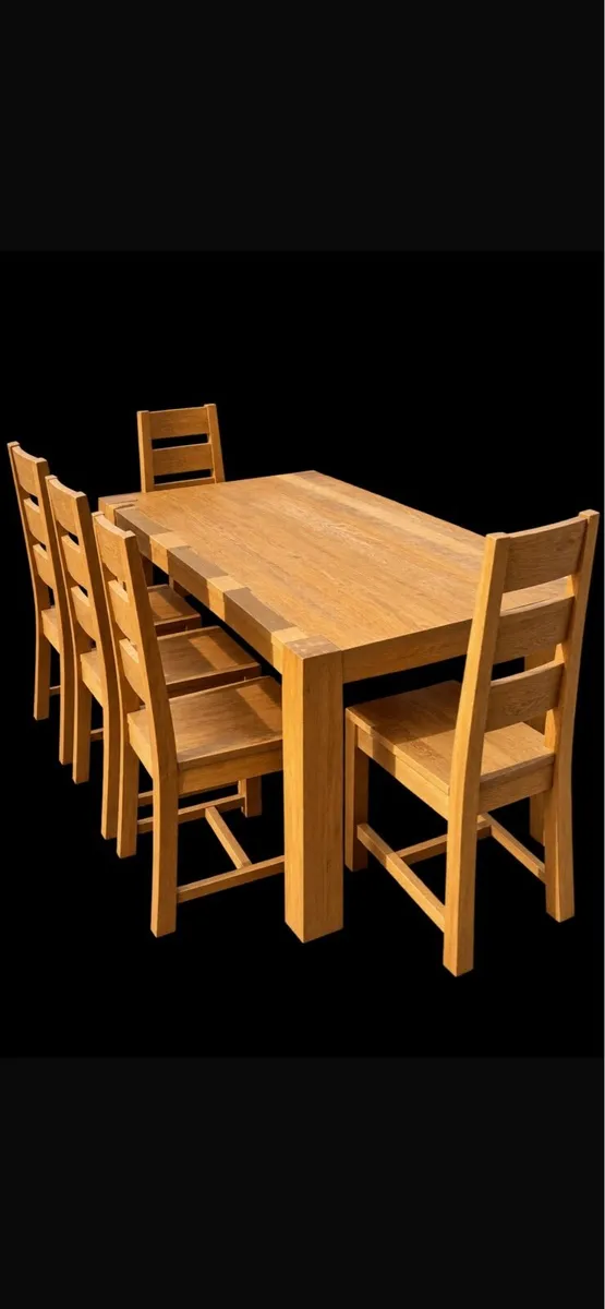 Solid Oak Dining Room Table & Chairs and Bench - Image 2