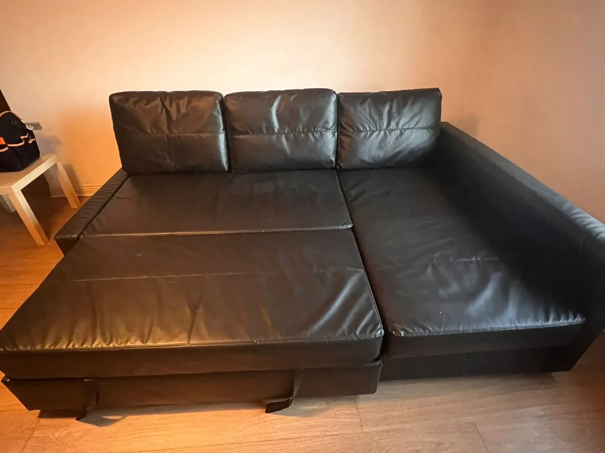 Black Vegan Leather Couch / Fold-out Double Bed - Image 2