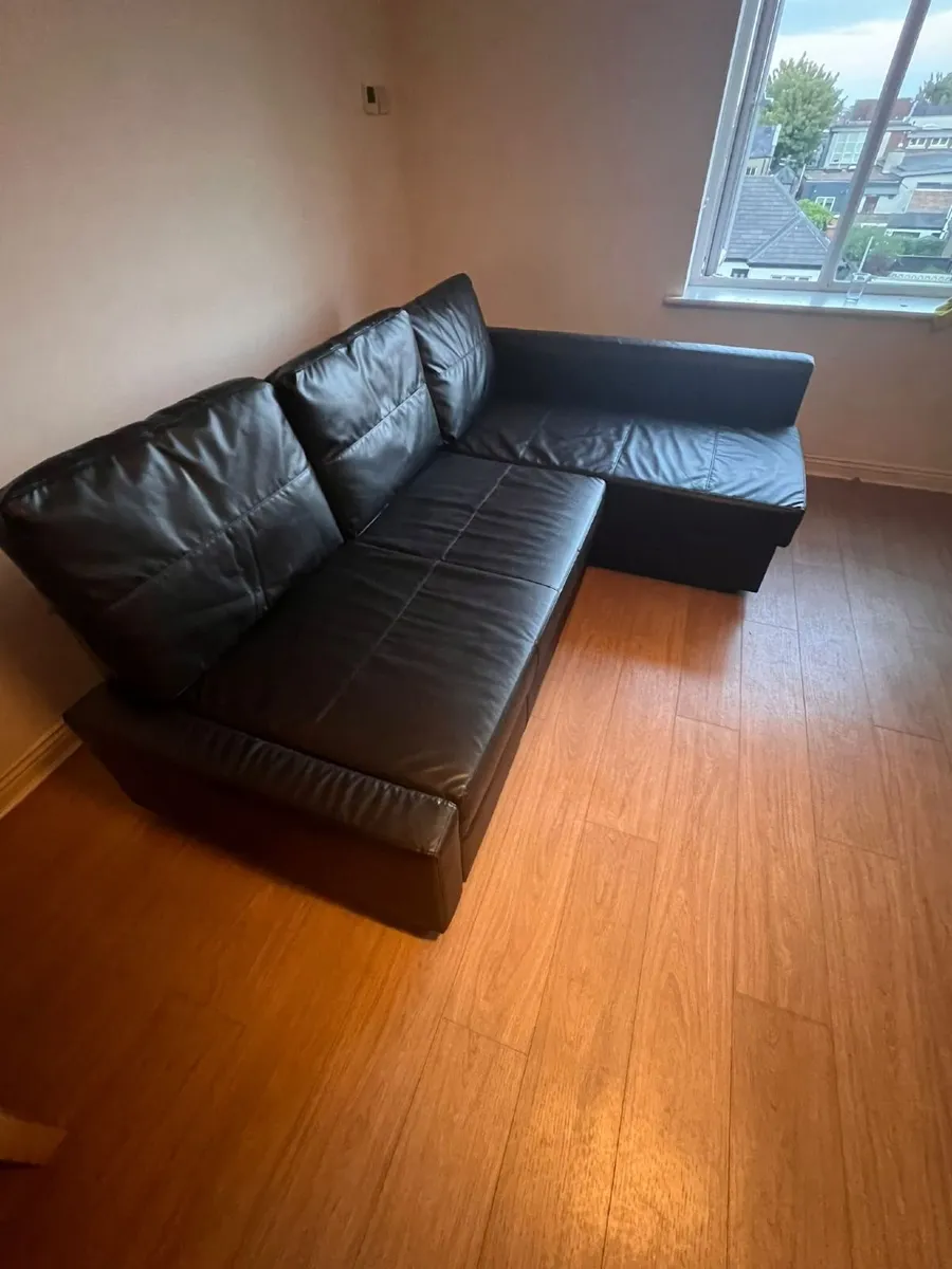 Black Vegan Leather Couch / Fold-out Double Bed - Image 1