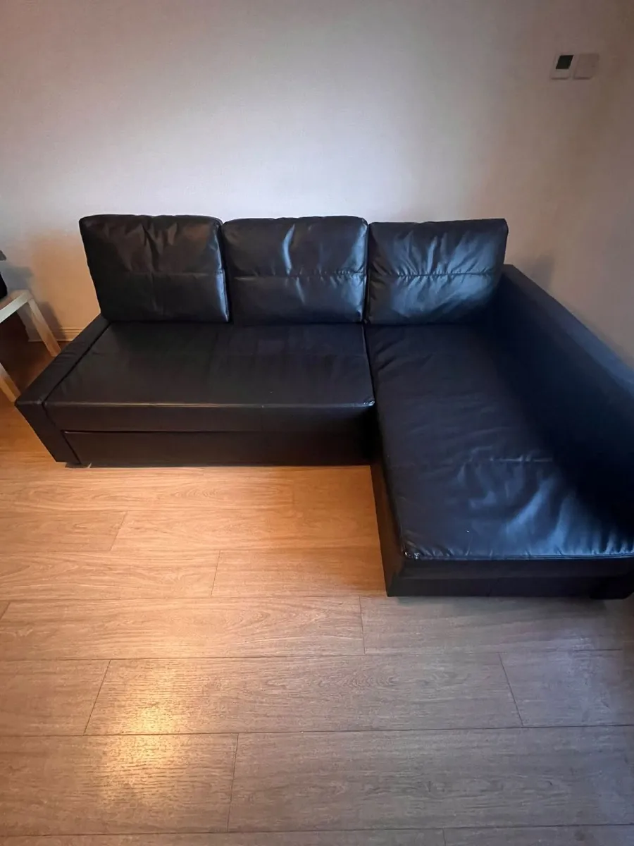 Black Vegan Leather Couch / Fold-out Double Bed - Image 3