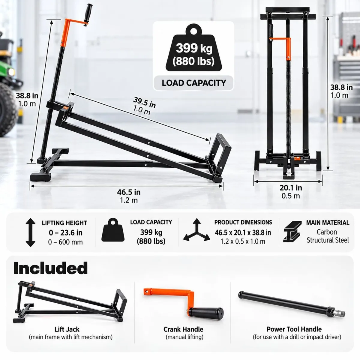 Ride On Lawn Mower Lift Jack 399 kg Capacity - Image 2