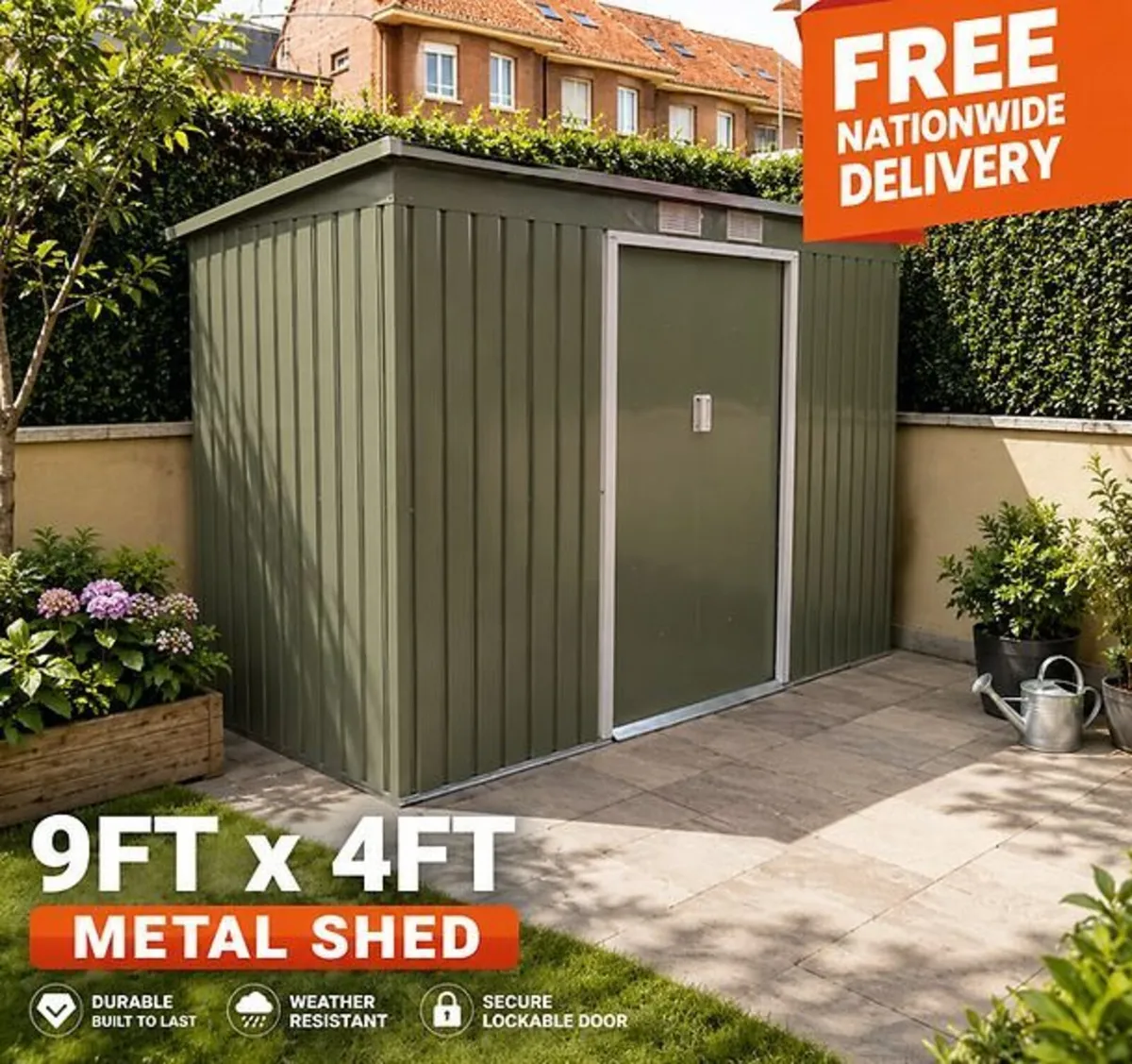 9ft x 4ft Metal Shed Green - Image 1
