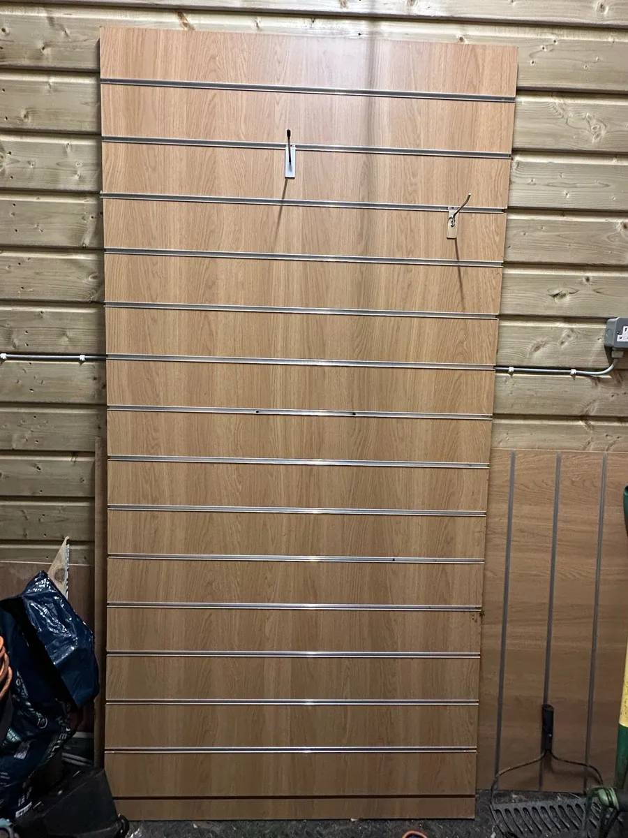 FREE: 2 x Wooden Slatwall Display Panels + Hooks - Image 1