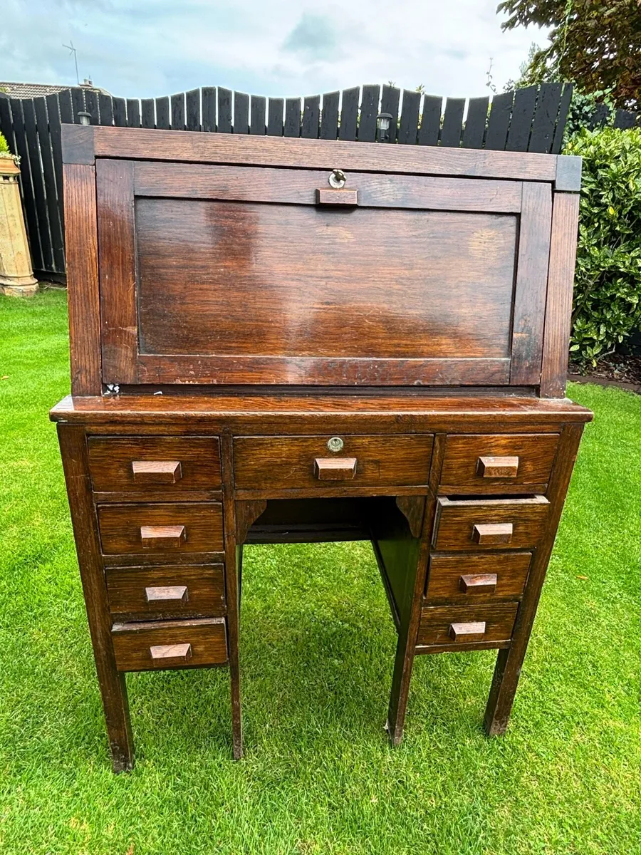 Vintage oak bureau desk - Image 2