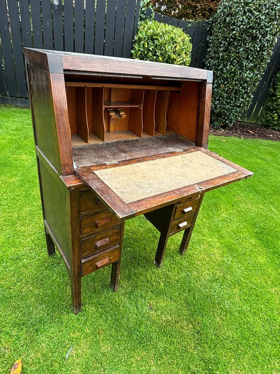Vintage oak bureau desk - Image 3