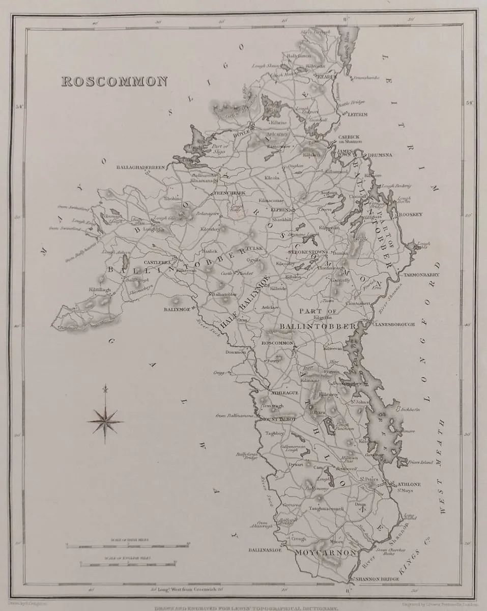 Roscommon 1837 Antique Map Including Baronies - Image 1