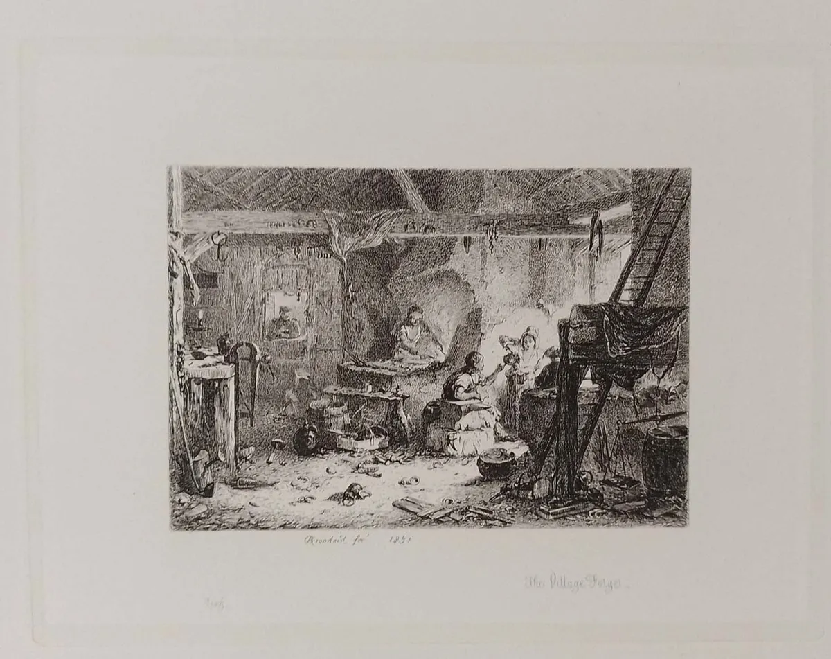 The Village Forge Etching 1864 Robert Brandard - Image 3