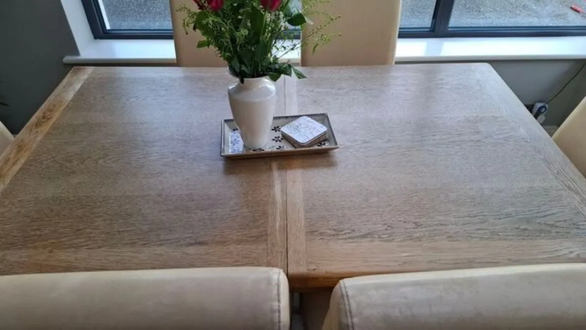 Solid Oak Dining Table & Leather Chairs - Image 2
