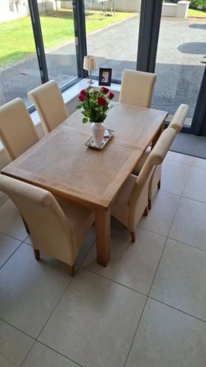 Solid Oak Dining Table & Leather Chairs - Image 3
