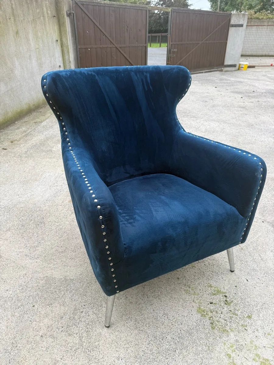 Pair of Navy Blue Armchairs – Velvet/Velour Finish - Image 1