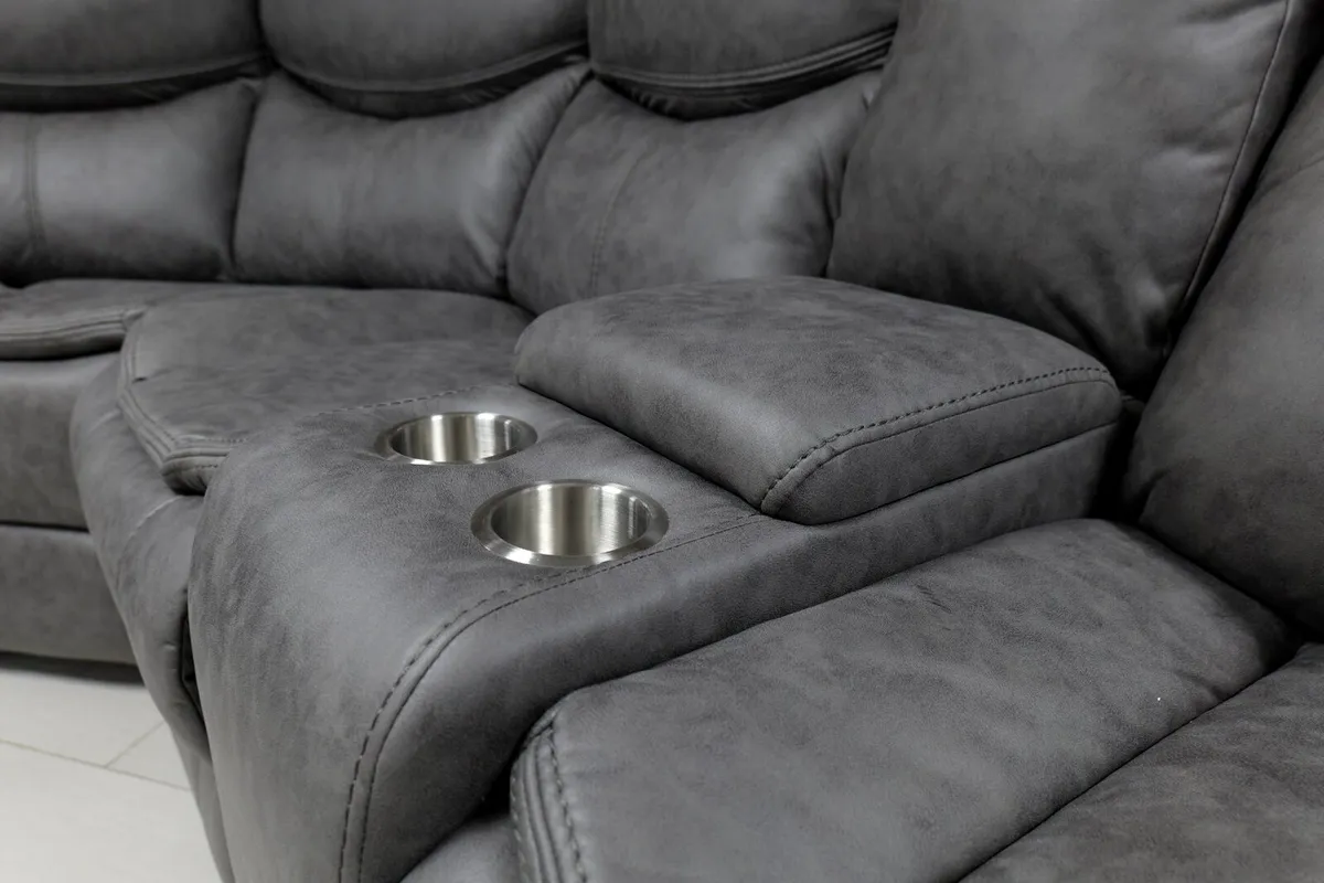 Valerie Corner Grey Suede Fabric Recliner Sofa - Image 4