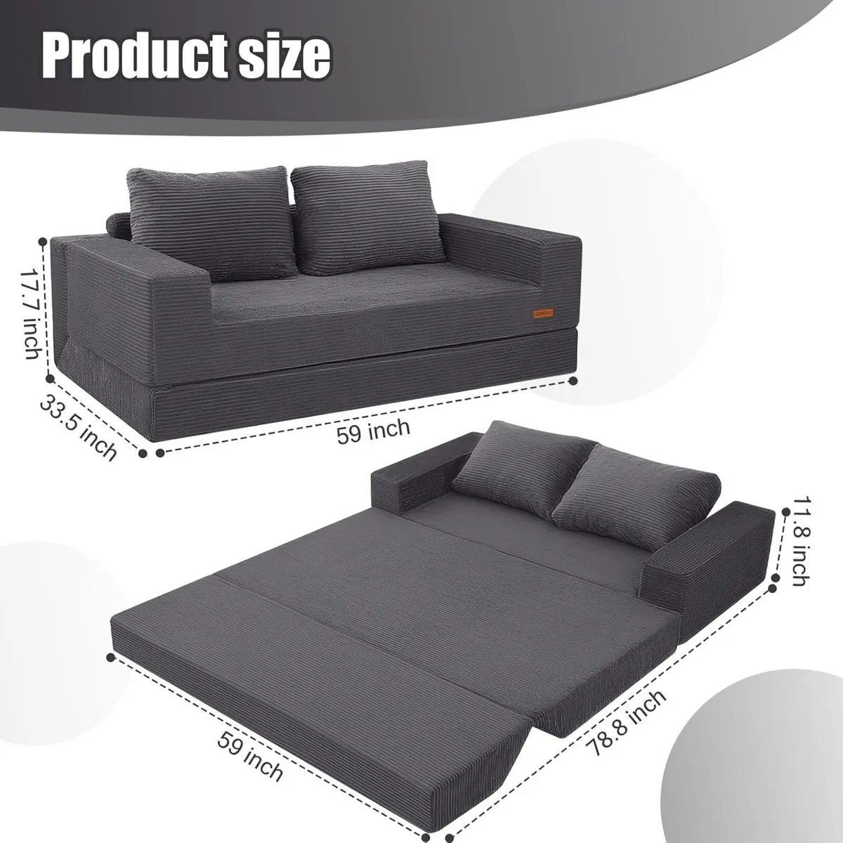 Folding Sofa Bed Corduroy Convertible Floor Couch - Image 3