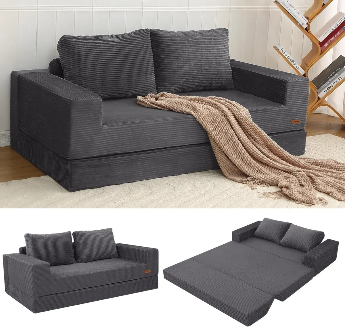 Folding Sofa Bed Corduroy Convertible Floor Couch - Image 1