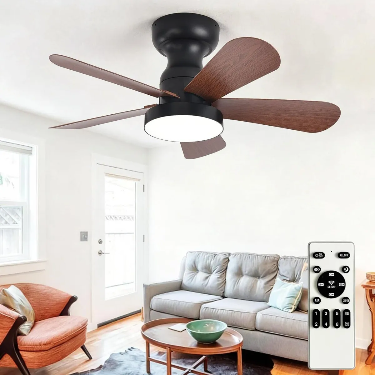 Small Ceiling Fan with Lights: 28-Inch Flush Mount - Image 1