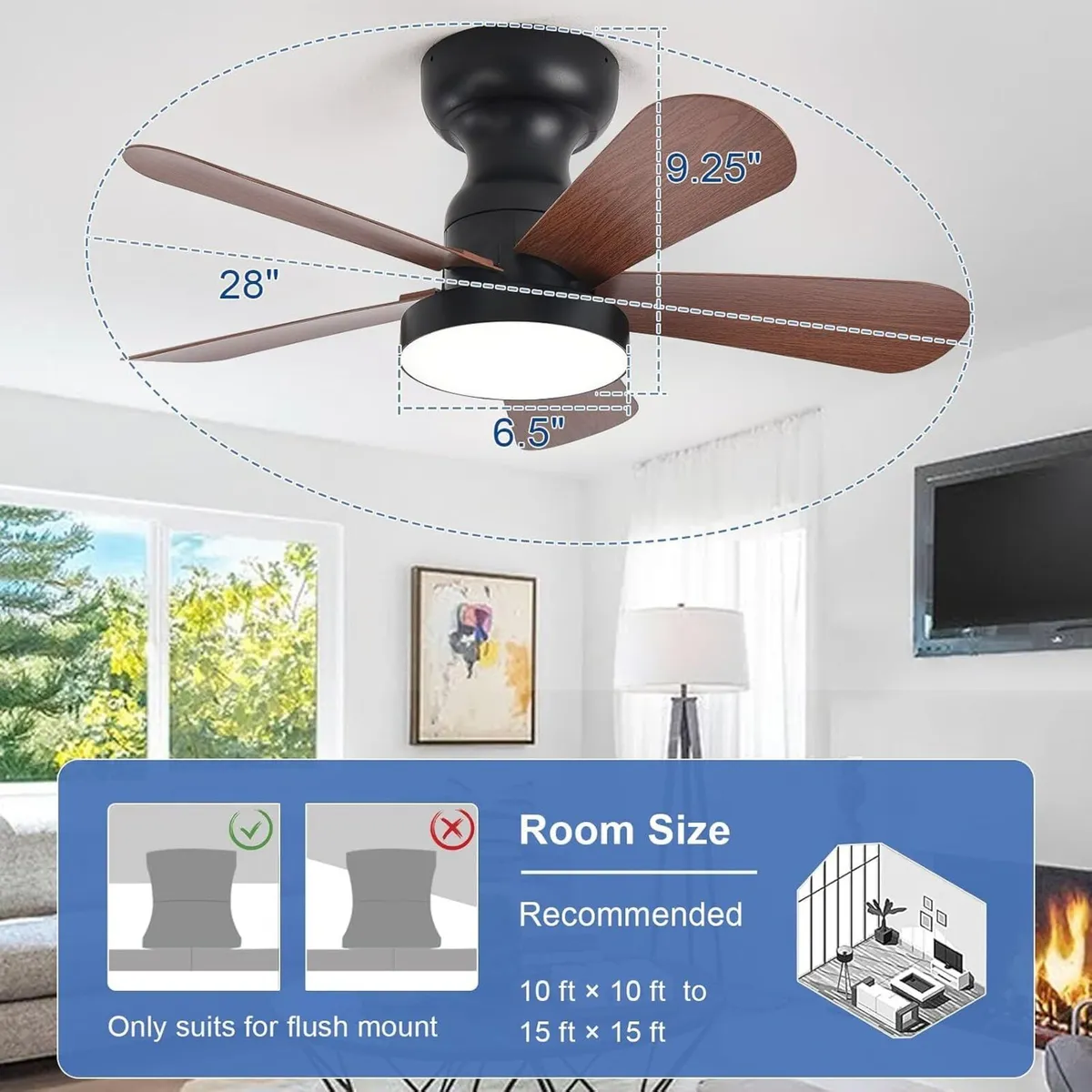 Small Ceiling Fan with Lights: 28-Inch Flush Mount - Image 2