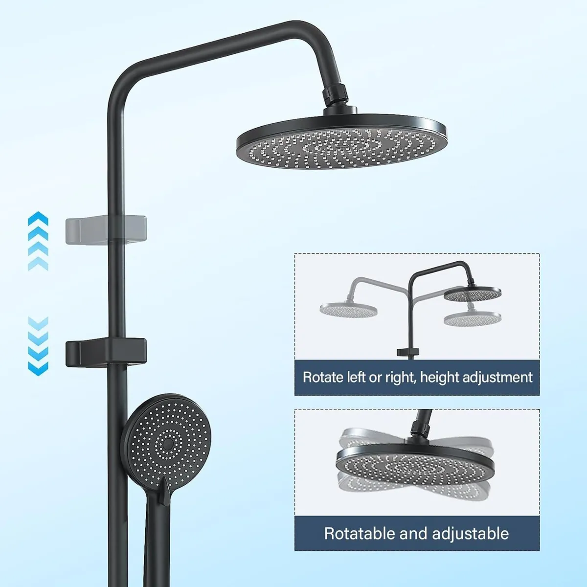 Shower Riser Rail Kit 10" Round Rainfall Head - Image 2