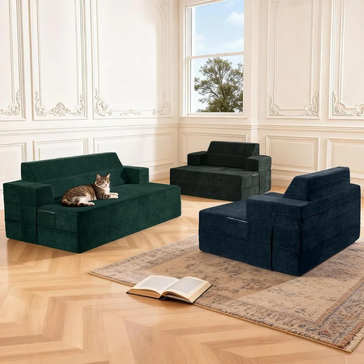 Folding Sofa Bed Convertible Chair with Pillow - Image 2