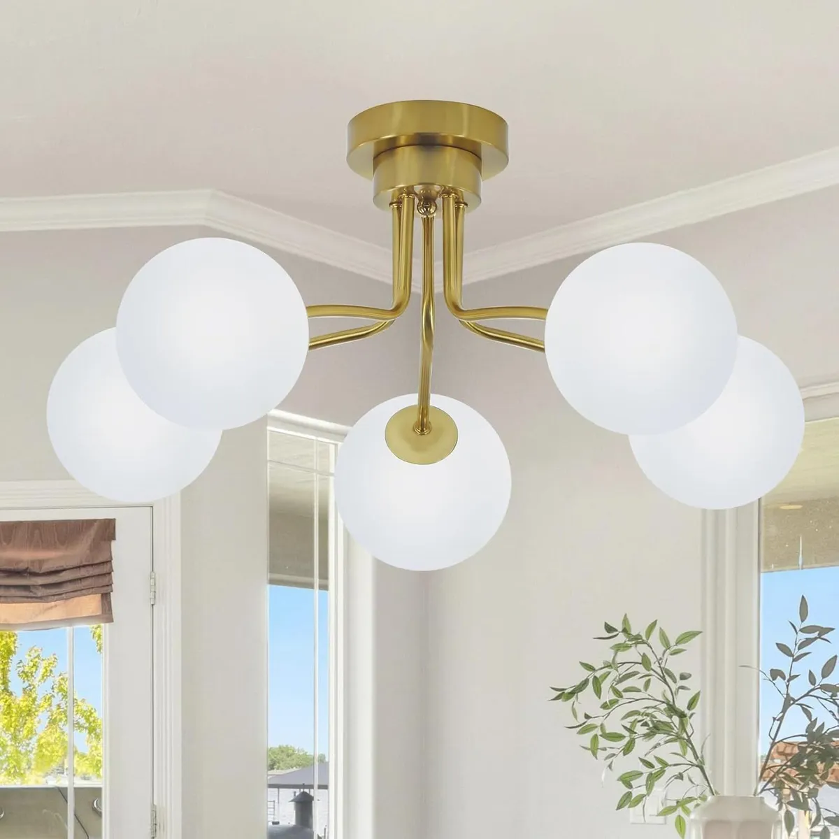 Floral Ceramic Glass Chandelier 5 Light E14 - Image 1