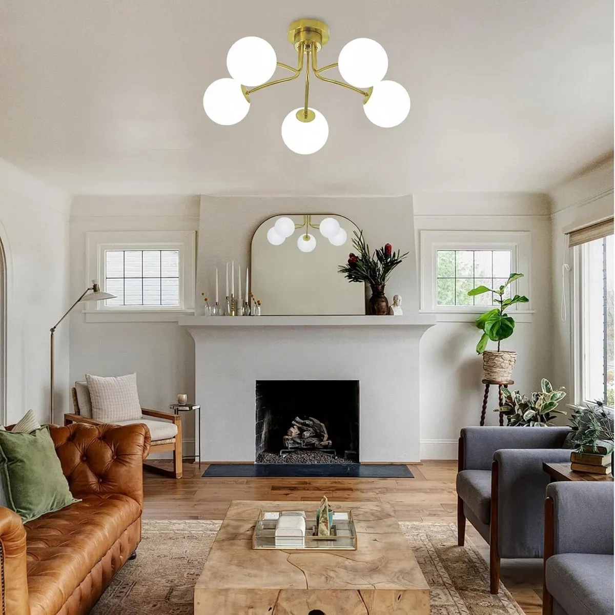 Floral Ceramic Glass Chandelier 5 Light E14 - Image 2