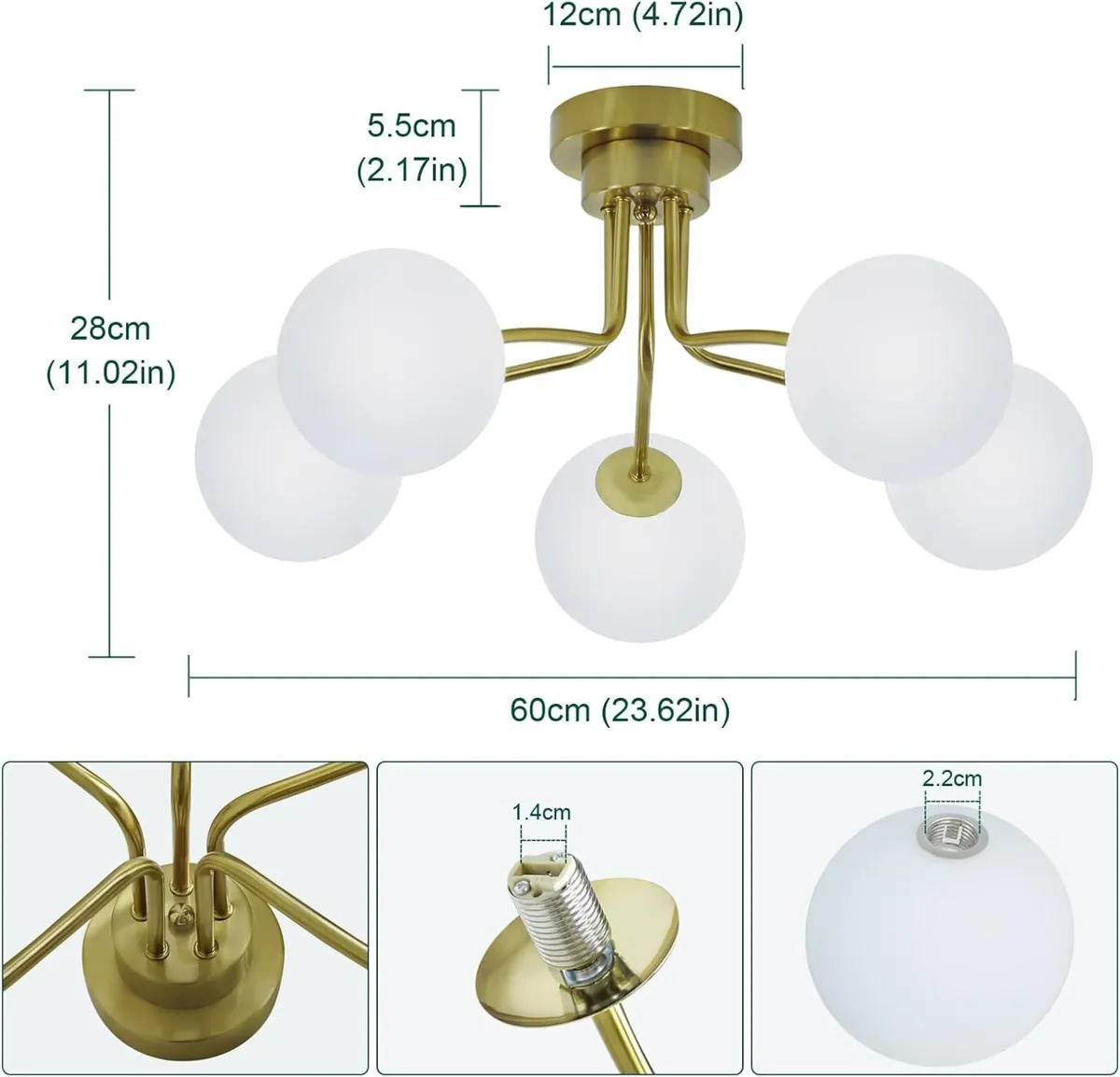 Floral Ceramic Glass Chandelier 5 Light E14 - Image 3