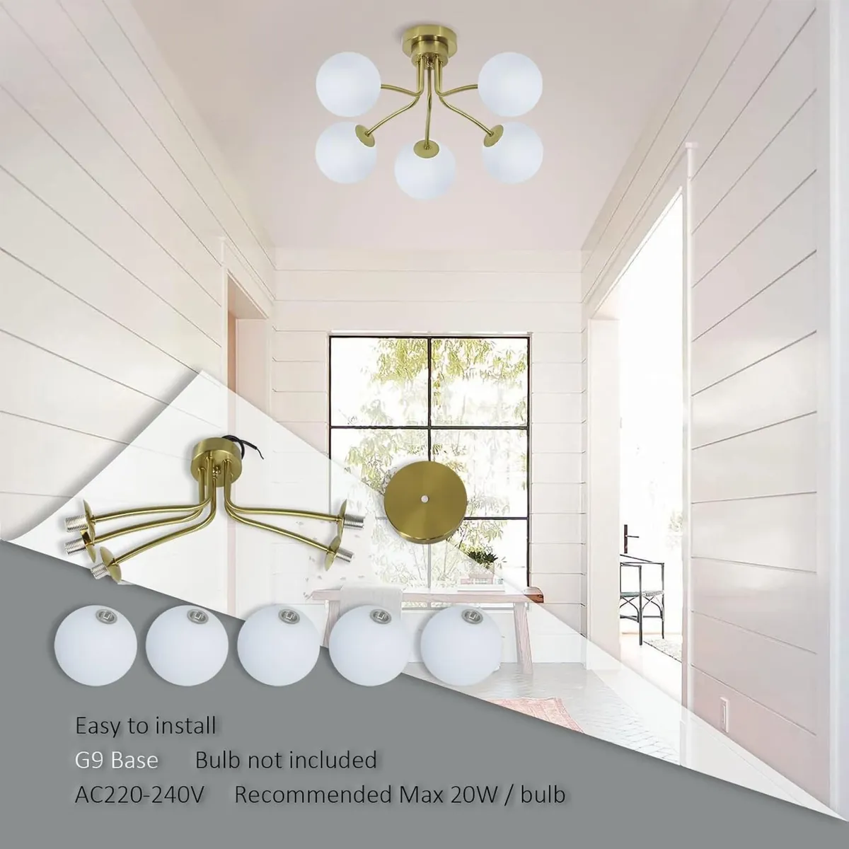 Floral Ceramic Glass Chandelier 5 Light E14 - Image 4